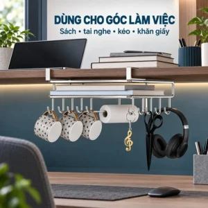 Kệ Treo Dưới Tủ Bếp Thép Không Gỉ 27 x 13.5 cm, Màu Bạc Kim Loại