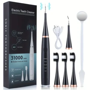 Bộ Bàn Chải Điện Sóng Âm 5 Mức Rung Kèm 3 Đầu Chải, 2 Đầu Kim Và Gương Soi