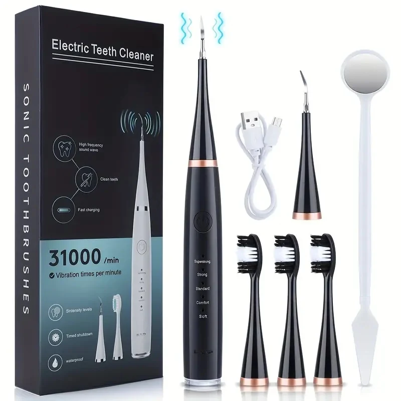 Bộ Bàn Chải Điện Sóng Âm 5 Mức Rung Kèm 3 Đầu Chải, 2 Đầu Kim Và Gương Soi