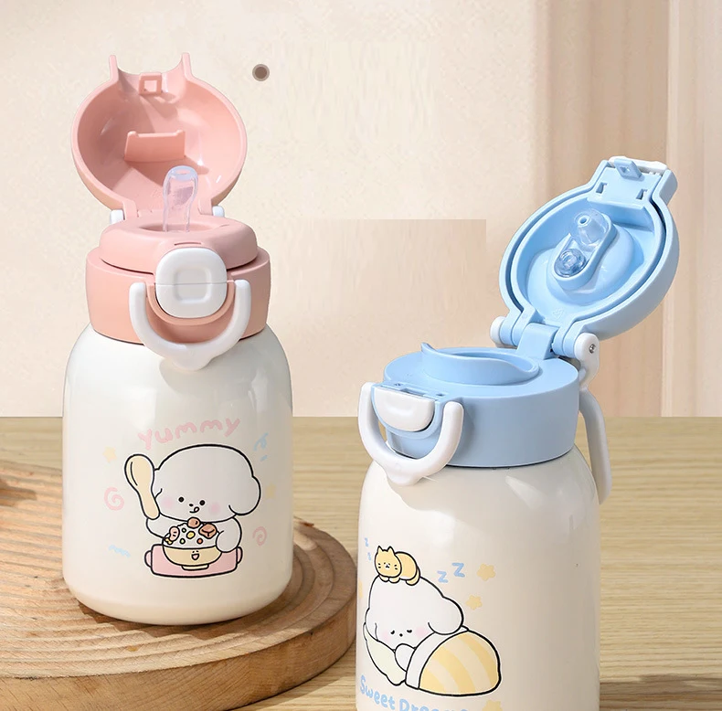 Bình Giữ Nhiệt Cho Bé Inox SUS 316 500 ml, Nắp Bật Có Ống Hút