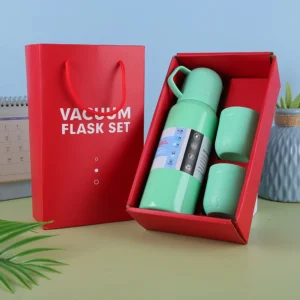Bộ Bình Giữ Nhiệt Kèm 2 Cốc Có Quai, Hộp Quà Đỏ, Giao Màu Ngẫu Nhiên