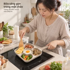 Chảo Chống Dính 5 Ngăn 19cm Nấu Nhiều Món Cùng Lúc, Dùng Được Bếp Từ, Bếp Gas