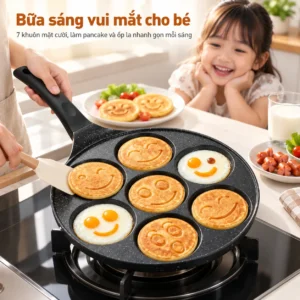 Chảo 7 Khuôn Mặt Cười Chống Dính Vân Đá Làm Pancake Và Trứng Ốp La