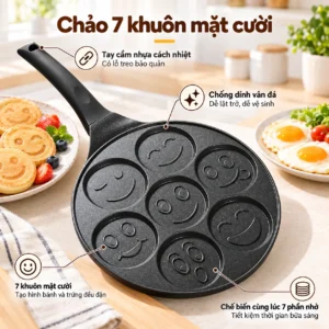 Chảo 7 Khuôn Mặt Cười Chống Dính Vân Đá Làm Pancake Và Trứng Ốp La
