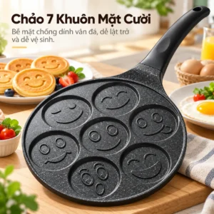Chảo 7 Khuôn Mặt Cười Chống Dính Vân Đá Làm Pancake Và Trứng Ốp La