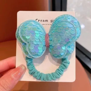 Dây Buộc Tóc Bé Gái Hình Bướm Đính Kim Sa, Thun Co Giãn 5 cm