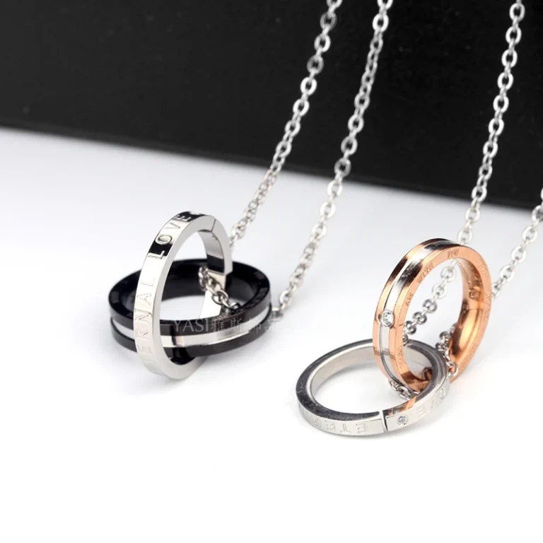 Dây Chuyền Đôi Mặt Nhẫn Lồng Khắc Chữ Love, Thép Không Gỉ