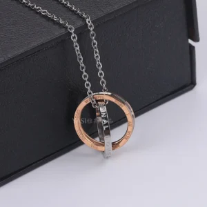 Dây Chuyền Đôi Mặt Nhẫn Lồng Khắc Chữ Love, Thép Không Gỉ