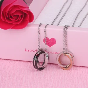 Dây Chuyền Đôi Mặt Nhẫn Lồng Khắc Chữ Love, Thép Không Gỉ