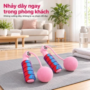 Dây Nhảy Thể Dục Không Dây Kèm 2 Bóng Nặng Đường Kính 70mm, Tay Cầm Xoay 360°