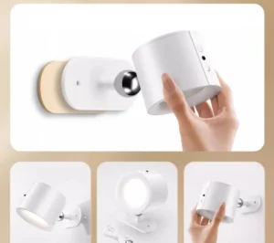 Đèn Ngủ Treo Tường Gắn Nam Châm Không Dây, Pin Sạc 1800mAh Xoay 360 Độ