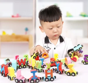 Đồ Chơi Đoàn Tàu Gỗ Nam Châm 27 Chi Tiết Ghép Chữ Cái Và Chữ Số Cho Bé