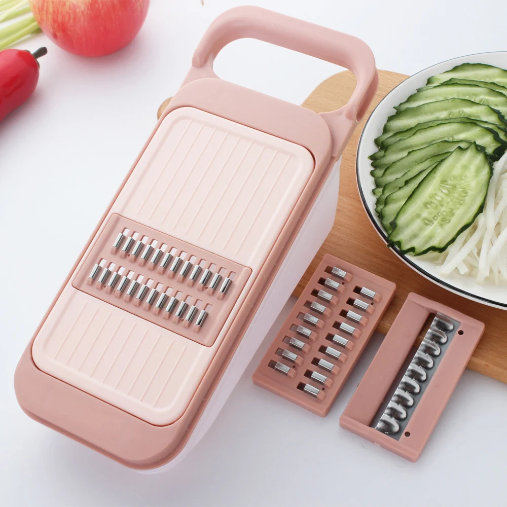 Dụng Cụ Bào Sợi Rau Củ 3 Lưỡi Thay Đổi, Có Hộp Hứng Và Nắp Đậy