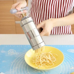 Dụng Cụ Làm Bún Mì Tươi Cầm Tay Inox, Kèm 5 Đầu Khuôn Ép Đa Năng
