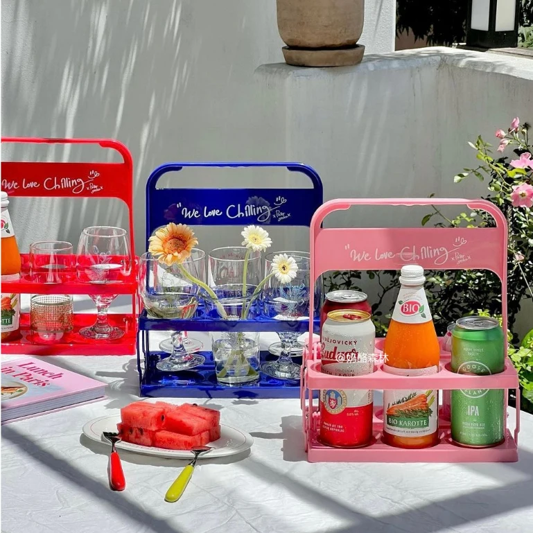 Giỏ Đựng 6 Chai Có Tay Xách, Gấp Gọn, 24 x 15 x 29,5 cm, Giao Màu Ngẫu Nhiên