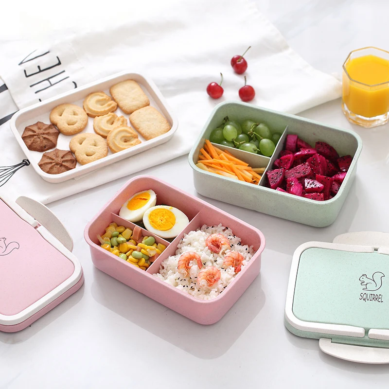 Hộp Cơm Trưa SQUIRREL 2 Tầng 3 Ngăn, Chất Liệu Rơm Lúa Mì