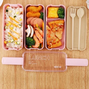 Hộp Cơm Lúa Mạch 3 Tầng 900 ml Có Khóa Gài, 18 x 8 x 11 cm, Giao Màu Ngẫu Nhiên