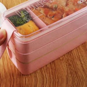 Hộp Cơm Lúa Mạch 3 Tầng 900 ml Có Khóa Gài, 18 x 8 x 11 cm, Giao Màu Ngẫu Nhiên