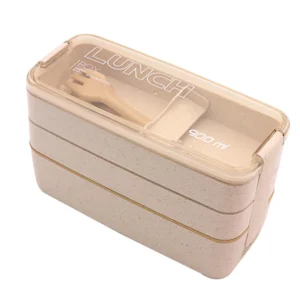 Hộp Cơm Lúa Mạch 3 Tầng 900 ml Có Khóa Gài, 18 x 8 x 11 cm, Giao Màu Ngẫu Nhiên