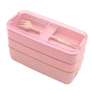 Hộp Cơm Lúa Mạch 3 Tầng 900 ml Có Khóa Gài, 18 x 8 x 11 cm, Giao Màu Ngẫu Nhiên