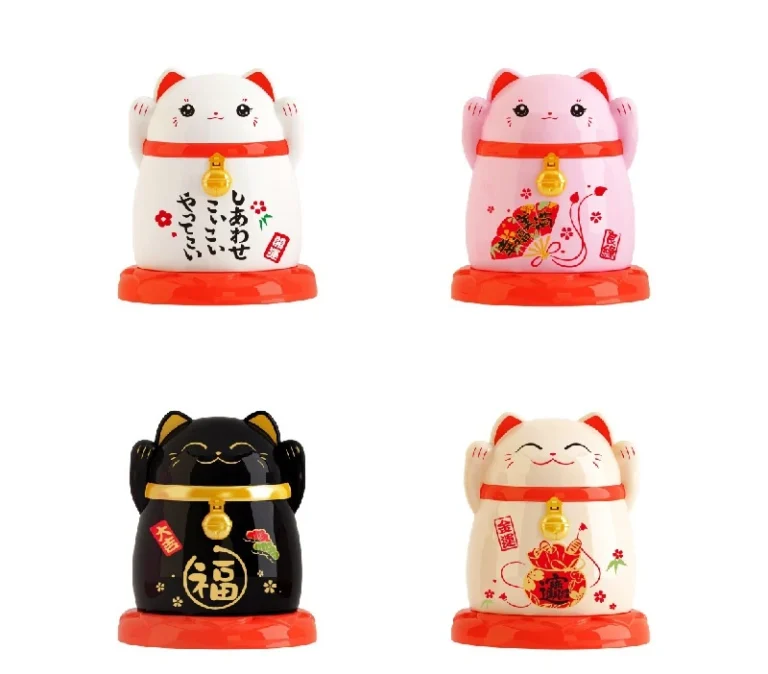 Hộp Đựng Tăm Hình Mèo Thần Tài 6,6 x 6,6 x 7,7 cm, 4 Màu