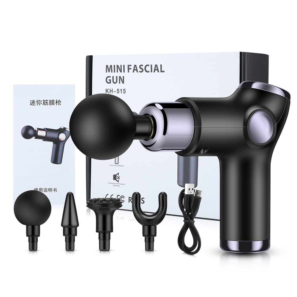 Súng massage mini cầm tay KH-515 kèm 4 đầu massage và dây sạc Type-C