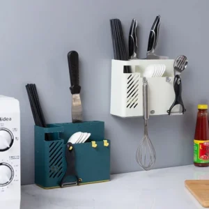 Kệ Đựng Đũa Muỗng Dán Tường Kèm 4 Móc Treo