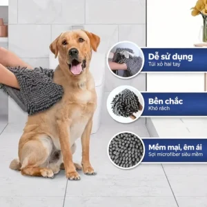 Khăn Lau Khô Lông Chó Mèo Sợi Microfiber, Có Túi Xỏ Tay