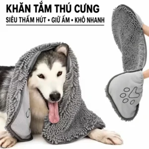 Khăn Lau Khô Lông Chó Mèo Sợi Microfiber, Có Túi Xỏ Tay