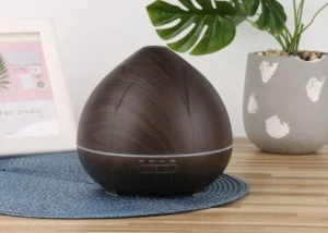 Máy Khuếch Tán Tinh Dầu Vân Gỗ Dáng Búp Sen, Đèn LED 7 Màu, Kèm Remote