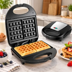 Máy Làm Bánh Waffle 800W Khuôn Ô Vuông, Thân Kim Loại Gập Gọn
