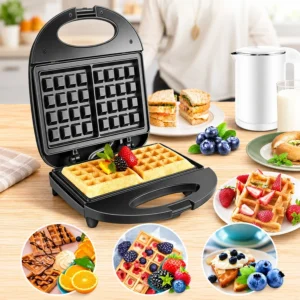Máy Làm Bánh Waffle 800W Khuôn Ô Vuông, Thân Kim Loại Gập Gọn