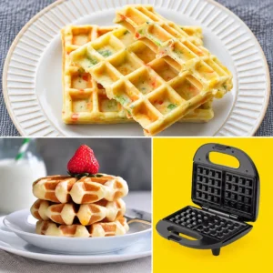 Máy Làm Bánh Waffle 800W Khuôn Ô Vuông, Thân Kim Loại Gập Gọn