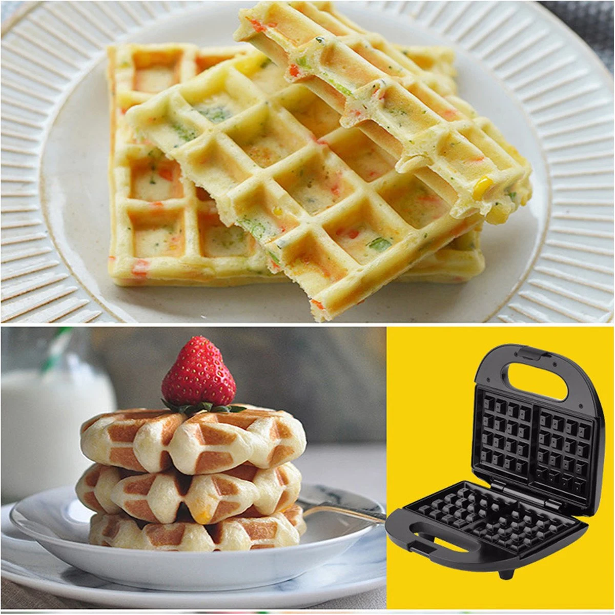 Máy Làm Bánh Waffle Mini Chống Dính 800W - Kẹp Nướng Bánh Tiện Lợi