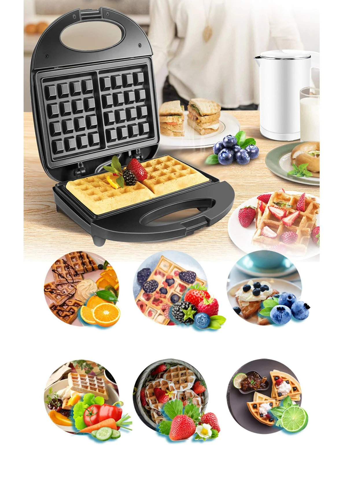 Máy Làm Bánh Waffle Mini Chống Dính 800W - Kẹp Nướng Bánh Tiện Lợi