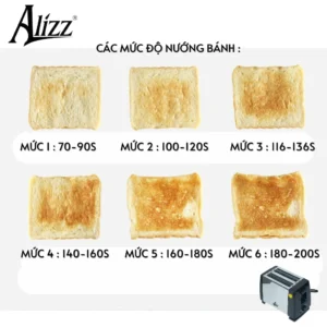Máy Nướng Bánh Mì Sandwich ALIZZ AL-13579, 2 Khe Nướng 6 Cấp Độ Nhiệt