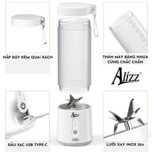 Máy Xay Sinh Tố Cầm Tay Đa Năng Không Dây 3in1 450ml ALIZZ AL-13564