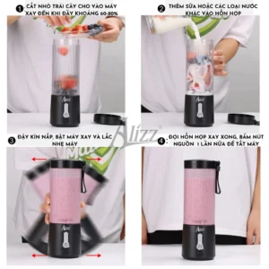 Máy Xay Sinh Tố Cầm Tay Đa Năng Không Dây 3in1 450ml ALIZZ AL-13564