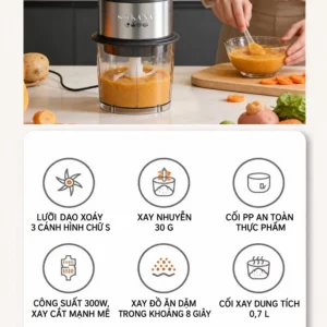 Máy Xay Thực Phẩm SOKANY SK-06061 300W, Cối 0,7 L, Lưỡi Xoáy 3 Cánh