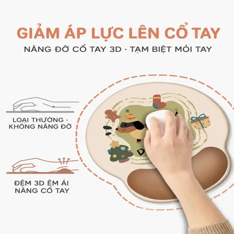 Lót Chuột Đệm Cổ Tay 3D, Nhiều Họa Tiết Dễ Thương