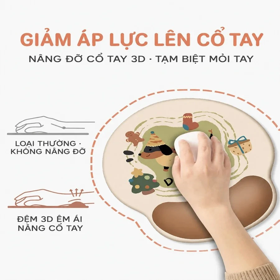 Miếng lót chuột có đệm cổ tay Kiboni - đệm 3D nâng đỡ cổ tay giảm áp lực