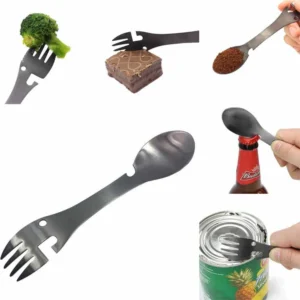 Muỗng Nĩa Đa Năng 5 Trong 1 Dài 17,5 cm, Mở Nắp Chai, Mở Hộp, Mang Đi Dã Ngoại