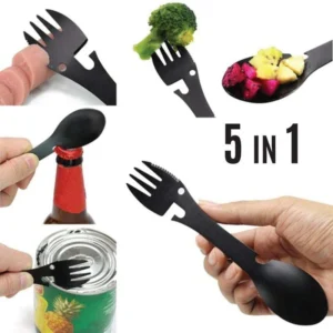 Muỗng Nĩa Đa Năng 5 Trong 1 Dài 17,5 cm, Mở Nắp Chai, Mở Hộp, Mang Đi Dã Ngoại