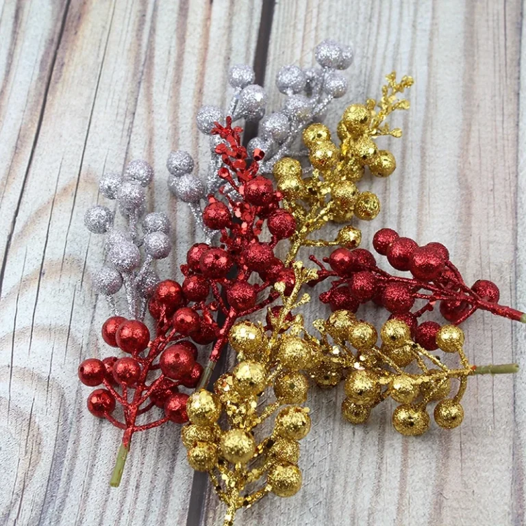 Nhánh Quả Kim Tuyến 15 Đầu Trang Trí Tết, Giáng Sinh, Dài 25–30 cm