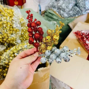 Nhánh Quả Kim Tuyến 15 Đầu Trang Trí Tết, Giáng Sinh, Dài 25–30 cm