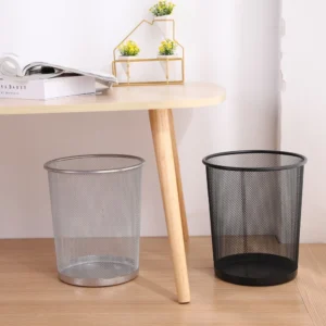 Sọt Rác Lưới Kim Loại Tròn Không Nắp, Cao 26cm, Màu Đen Hoặc Bạc