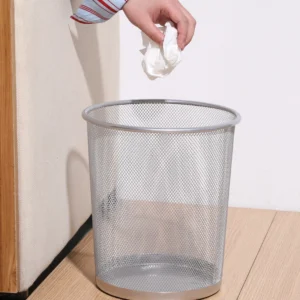 Sọt Rác Lưới Kim Loại Tròn Không Nắp, Cao 26cm, Màu Đen Hoặc Bạc