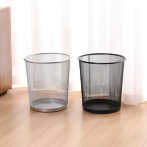 Sọt Rác Lưới Kim Loại Tròn Không Nắp, Cao 26cm, Màu Đen Hoặc Bạc