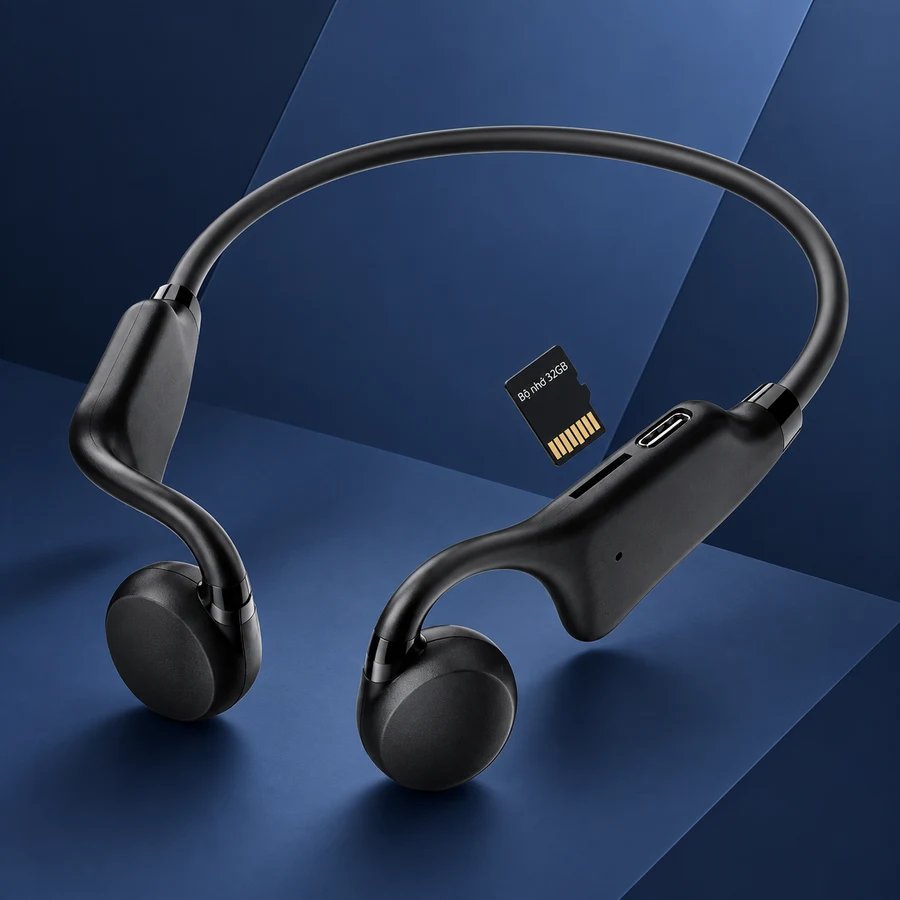 Tai Nghe Bluetooth Thể Thao Dẫn Truyền Xương Đeo Cổ, Kháng Nước & Pin 8 Giờ