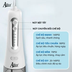 Tăm Nước Cầm Tay ALIZZ AL-14235, 4 Chế Độ Áp Lực, Sạc Type-C